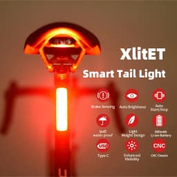 Enfitnix XlitET المصابيح الخلفية للدراجة بدء/إيقاف الدراجة الخلفية الذكية الضوء الخلفي USB/النوع C شحن مقاوم للماء ضوء استشعار الفرامل
