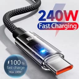 كابل نايلون 240 وات USB من النوع C كابل شحن سريع للغاية لهاتف Samsung Xiaomi Huawei Honor LED شاشة رقمية شاحن سريع سلك بيانات