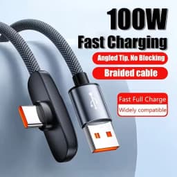 كابل شحن سريع 100 واط بزاوية 90 درجة، سلك بيانات USB-C للهواتف المحمولة، كابل شحن وبيانات سريع لسامسونج