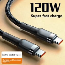 كابل شحن سريع 120 واط، شحن سريع PD عالي الجودة، كابل USB C إلى USB Type C لأجهزة iPhone و Xiaomi 17 Plus Pro Max و Samsung S24