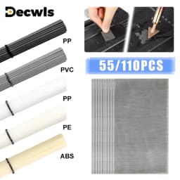 طقم لحام بلاستيكي 55/110 قطعة، قضبان لحام بلاستيكية ABS PP PVC PE، شبكة إصلاح لحام من الفولاذ المقاوم للصدأ 304، أداة إصلاح مصد السيارة، مسدس لحام وإكسسوارات حديد اللحام، مواد لحام لإصلاح مصد السيارة/قوارب الكاياك