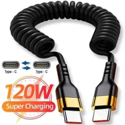 PD 120 واط نوع C إلى نوع C كابل 5A شحن سريع USB C الربيع كابل شاحن السيارة آيفون 15 سلسلة Xiaomi 12 سامسونج S23 ماك بوك