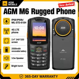 هاتف AGM M6 المتين مع مكبر صوت عالي 103 ديسيبل، شاشة 2.4 بوصة، 4G، شريحتي اتصال، بطارية 2500 مللي أمبير، بلوتوث 5.1، راديو FM، مقاوم للماء والغبار IP68/IP69K، هاتف مميز لكبار السن.