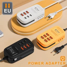 شريط طاقة USB بـ 6 منافذ للشحن السريع، محطة شحن مكتبية، محول USB سريع الشحن بمقابس أوروبية/بريطانية/أمريكية، 3 منافذ Type-C و3 منافذ USB