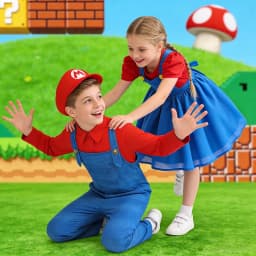 طقم أزياء جديد من قطعتين للأخ والأخت بتصميم شخصيات فيلم سوبر برو، مثالي لحفلات أعياد الميلاد وللأولاد والبنات.