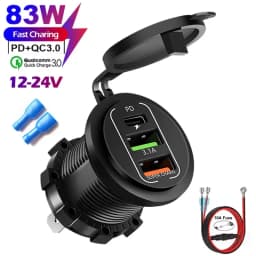 83 واط ماكس مقبس شاحن الهاتف 45 واط PD + QC3.0 محول شحن سريع مقاوم للماء ل 12/24 فولت سيارة قارب دراجة نارية مع LED الفولتميتر