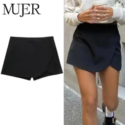 MUJER 2025 تنورة سوداء صغيرة السراويل امرأة الموضة غير المتماثلة Skort للنساء عالية الخصر التنانير القصيرة امرأة الصيف السراويل غير رسمية
