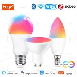 Tuya E27 E14 GU10 لمبة WiFi/Zigbee/Bluetooth، مصباح LED خافت للتعتيم 2700-6500K RGB، لمبة إضاءة LED ذكية تعمل مع Alexa Amazon