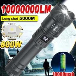 عالية قوة مصابيح كاشفة بلمبات Led 2000LM الشعلة التكتيكية مع عرض ضوء USB شحن التخييم الصيد فانوس التكبير في حالات الطوارئ