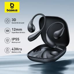 سماعات أذن رياضية لاسلكية Baseus BF1 Lite بتصميم مفتوح، بلوتوث 5.4، مع خطاف للأذن، صوت جهير قوي، وقت تشغيل يصل إلى 60 ساعة