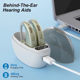 سماعات رأس مساعدة، مضخم صوت، تقليل الضوضاء، حجم قابل للتعديل، أذن معلقة مع علبة شحن