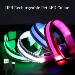 USB قابلة للشحن/زر بطارية طوق بكلاب ضوء مضيئة وامض متوهجة النايلون عاكس LED طوق بكلاب السلامة الليلية للقطط