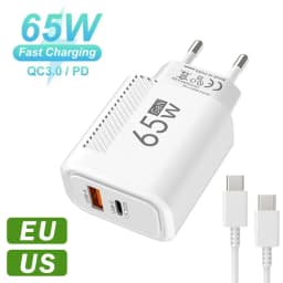 65 واط USB-C شاحن GaN شحن سريع PD نوع C كابل الهاتف المحمول محول آيفون 16 شاومي سامسونج شاومي QC 3.0 الجدار شاحن