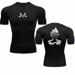تي شيرت رجالي من Bandai Dragon Ball Z Majin Vegeta Compression Fitness Gym سريع الجفاف، تي شيرت رياضي مريح وقابل للتنفس