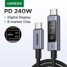كابل UGREEN PD240W USB-C مع شاشة رقمية ذكية للشحن، متوافق مع أجهزة اللابتوب HP وDell وMacBook وiPhone Duo 18/17 وSamsung S26/25 وiPad