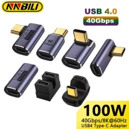 NNBILI USB4.0 40Gbps OTG USB C 90 درجة محول 100 واط 5A USB C إلى نوع C شحن سريع محول محول البيانات لماك بوك 8K60HZ