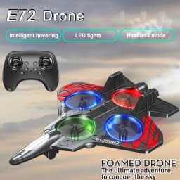 E72 طائرات رغوية عالية الأداء تحوم ذكي ثابت الارتفاع 360 درجة ° لعبة مقاتلة للتحكم في أضواء LED عن بعد بدون طيار