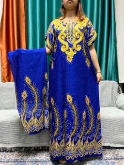 عبايات إسلامية للنساء 2024 جديد قطن مطبوع ذهبي مزين رداء نسائي فضفاض فساتين صيفية أفريقية نيجيريا مع الحجاب
