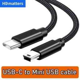 كابل USB-C إلى Mini USB مضفر، كابل USB-C إلى Mini-USB ذو 5 أطراف، يدعم الشحن ونقل البيانات، مناسب لأجهزة GPS، Mp4/3، الكاميرا، كاميرا السيارة، من USB-C إلى Mini.