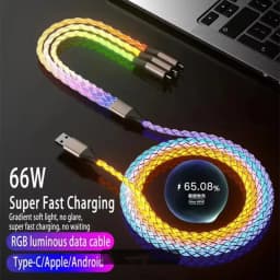 1 قطعة شحن سريع RGB التنفس مضيئة التدرج ضوء كابل بيانات 66 واط TYPE-C شاحن آيفون 15 شاومي سامسونج POCO PD الحبل