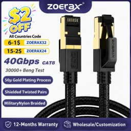 ZoeRax Cat8 كابل إيثرنت 0.3-30 متر 40 جيجابت في الثانية 2000 ميجا هرتز RJ45 CAT8 شبكة النايلون مضفر الإنترنت Lan الحبل لأجهزة الكمبيوتر المحمول PS 5/4 راوتر