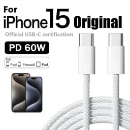 شاحن سريع أصلي بقدرة 60 واط، وسلك USB-C إلى Type-C بقوة 6 أمبير، متوافق مع هواتف iPhone 18 و17 و16 و15 Pro MAX، وشحن سريع لهواتف Samsung S26 وXiaomi.