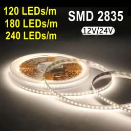 شريط إضاءة LED بجهد 12 فولت و24 فولت، SMD 2835، 6000 كلفن، 3000 كلفن أبيض دافئ، شريط مرن، 120 LED/متر، 240 LED/متر، لوحة دوائر مطبوعة 8 مم و10 مم للإضاءة