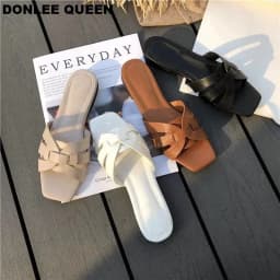 حذاء كاجوال مسطح مفتوح من الأمام من DONLEE QUEEN للنساء ، منزلقات ماركة ، صنادل ترفيهية ، شبشب شاطئ نسائي ، مقاس كبير ، 35-41 ، الصيف