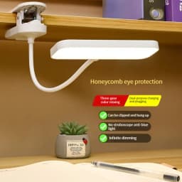 مصباح مكتبي بمشبك مع العناية بالعين، ضوء LED قابل لإعادة الشحن عبر USB وقابل لإعادة الشحن، مصباح دراسة قابل للتعديل لمسكن الكلية وغرفة النوم
