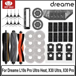ملحقات مكنسة كهربائية Dreame L10s Pro Ultra Heat، X30 Ultra، X30 Pro: فرشاة جانبية رئيسية بديلة، فلتر، ممسحة، وكيس غبار.