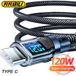 كابلات شحن NNBILI 100W USB C و120W USB A مع شاشة عرض LED، USB C=C-C، USB A=A-C، غير متوافقة مع هواتف شاومي وآيفون وسامسونج