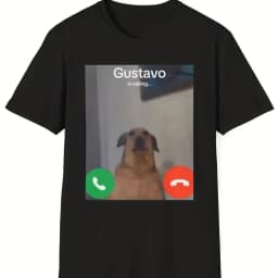 تي شيرت Gustavo The Dog's Funny Phone Call Graphic مطبوع تي شيرت كاجوال بأكمام قصيرة ورقبة مستديرة ملابس نسائية