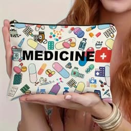 حقيبة سفر لمستحضرات التجميل ذات طابع طبي - منظم مكياج بسحاب قابل للطي، هدية لمحترفي الرعاية الصحية، حقيبة مستحضرات التجميل
