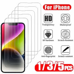 1~5 قطع من الزجاج الواقي عالي الدقة لآيفون 16e 18 16 17 Pro Max 17e 16e 15 14 13 12 برو ماكس فيلم واقي الشاشة لآيفون 11 12 13 زجاج مقسى صغير iPhone 16 Pro Max Glass