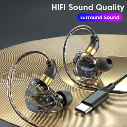 سماعات أذن سلكية من نوع Type-C للرياضة مع صوت جهير قوي، سماعات ألعاب مع ميكروفون وضبط مستوى الصوت، تحكم في المكالمات، سماعات أذن للهواتف المحمولة