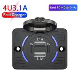 12 فولت-24 فولت المزدوج USB QC3.0 PD 3.1A/2.1A مقبس شاحن سيارة شحن سريع مع غطاء منزلق منفذ لوحة محول لشاحنة تخييم RV