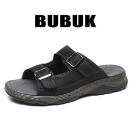 شبشب رياضي رجالي من جلد البقر الطبيعي من Bubuk، صندل شاطئي خارجي سهل الارتداء مع دعم للقوس، أحذية صيفية خارجية مسامية للرجال، مناسبة للسفر والمشي لمسافات طويلة والتنقل اليومي.