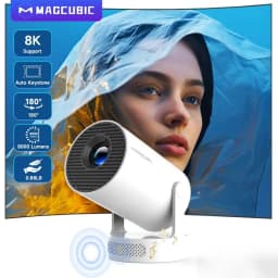 Magcubic 8K HY300 Pro + جهاز عرض مدمج في مكبر صوت 5 وات 1280*720P أندرويد 14 8000 لومن Wifi6 BT5.4 جهاز عرض محمول خارجي