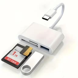 قارئ بطاقات الذاكرة USB C إلى SD/TF، قراءة بطاقة USB C 3 في 1 متوافقة مع iPhone 15 Pro iPad Mac MacBook والكمبيوتر المحمول Android وPC و Acc