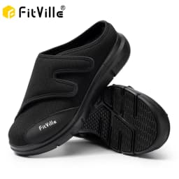 FitVille الرجال نصف النعال أحذية السكري اضافية واسعة قابل للتعديل خفيفة الوزن حذاء كاجوال للأقدام منتفخة التهاب اللفافة الأخمصية
