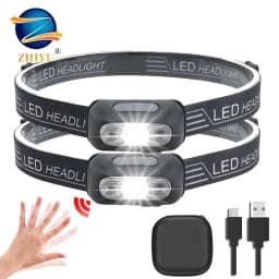 مصباح أمامي LED صغير قابل لإعادة الشحن USB ، مصباح أمامي ، مستشعر موجات ، مصباح يدوي ، خارجي ، منزلي ، مصباح للتخييم ، المشي لمسافات طويلة ، الطوارئ ، الأسماك