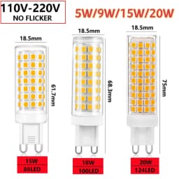 مصباح LED G9 بقوة 9 واط، 12 واط، 15 واط، 20 واط، 25 واط، يعمل بجهد 110 فولت و220 فولت تيار متردد، مع رقائق SMD 2835، إضاءة باردة/دافئة/طبيعية، بديل لمصابيح الهالوجين