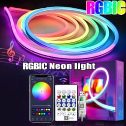 شريط إضاءة نيون RGB+IC بجهد 5 فولت، بأطوال 1 متر، 2 متر، 3 متر، 5 متر، 10 متر، مقاوم للماء، مزود بتحكم عن بعد عبر البلوتوث، مناسب لديكور المنزل.