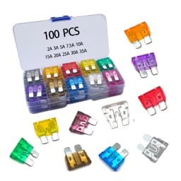 100 قطعة الصمامات السيارات القياسية 2A 3A 5A 7.5A 10A 15A 20A 25A 30A 35A شقة مطابقة اختيار سيارة الصمامات شفرة الصمامات ل RV/الشاحنة/سيارات الدفع الرباعي