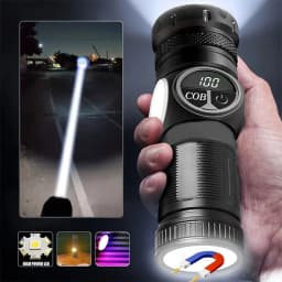مصباح يدوي LED فائق السطوع قابل لإعادة الشحن عبر USB، كشاف طويل المدى، مصباح تكتيكي مقاوم للماء للاستخدام الخارجي والتخييم وصيد الأسماك