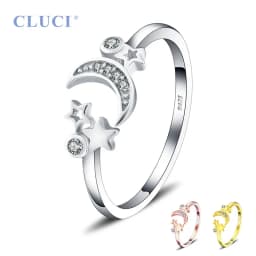 CLUCI-خاتم من الفضة الإسترليني عيار 925 قابل للتعديل ، مجوهرات بسيطة ، مفتوح ونجمة وقمر ، DR2001SB