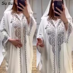 فستان ماكسي شيفون بالخرز للنساء ، حجاب إسلامية ، فساتين طويلة بقلنسوة ، قفطان فاخر ، عباية ، ملابس دبي ، مقاس كبير