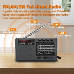 راديو XHDATA D-368 محمول بتقنية البلوتوث للتخييم، 12 نطاقًا FM AM SW، مشغل MP3 مع فتحة بطاقة TF ومدخل سماعات رأس، سهل الاستخدام لكبار السن