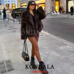 KONDALA سترات نسائية من الفرو السميك باللون البني غير رسمية بأكمام طويلة ورقبة على شكل V للخريف والشتاء معاطف من الفرو الصناعي موضة 2025 ملابس خارجية