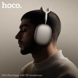 سماعات بلوتوث HOCO W65 Plus مع خاصية إلغاء الضوضاء النشطة، سماعات أذن لاسلكية كبيرة فوق الأذن، صوت عالي الجودة، سماعات رياضية مزودة بأزرار.